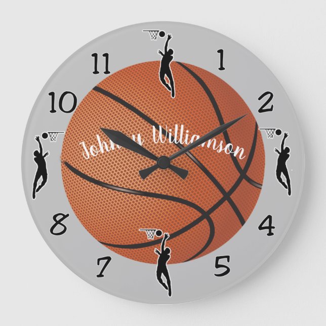 Basketball Sport personalize with Name Large Clock (Front)