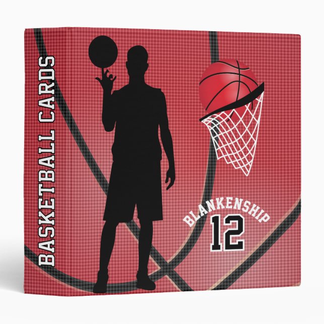 Basketball Sport Players | Red 3 Ring Binder (Front/Spine)
