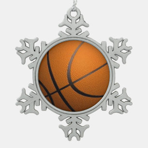 Basketball Sport Snowflake Pewter Christmas Ornament