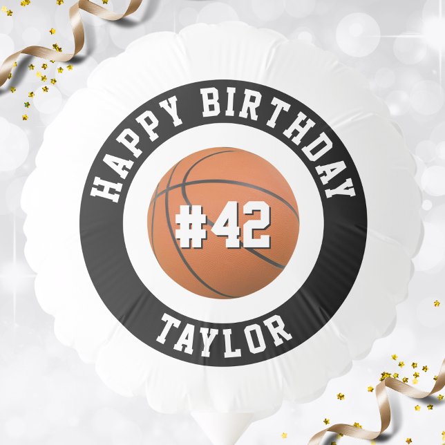 Basketball Sport Team Player Name Happy Birthday Balloon (White Black and Orange Basketball Sport Team Player Name Happy Birthday Balloon)