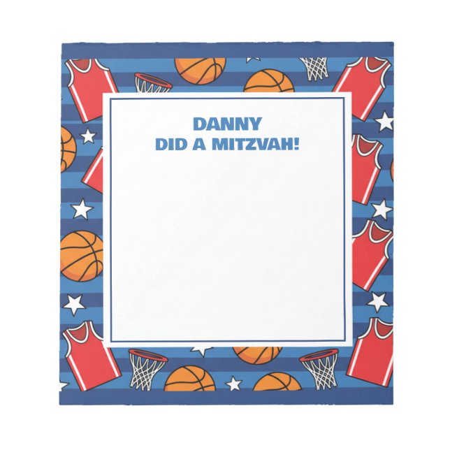 Basketball Sport Theme Personalized Mitzvah Notepad (Front)