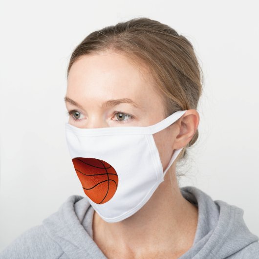 Basketball Sports Art White Cotton Face Mask (Angled)