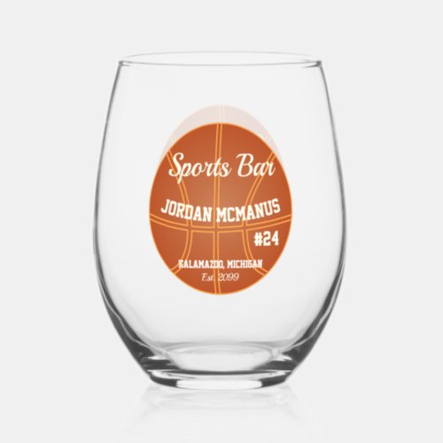 Basketball Sports Bar Cocktail Stemless Wine Glass
