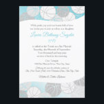 Basketball Sports Bat Mitzvah Blue and Silver Invitation<br><div class="desc">Bright blue and white design with a variety of basketballs in silver and white,  sports Bat Mitzvah invitation.  Personalize text as preferred.</div>
