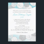 Basketball Sports Bat Mitzvah Blue and Silver Invitation<br><div class="desc">Bright blue and white design with a variety of basketballs in silver and white,  sports Bat Mitzvah invitation.  Personalize text as preferred.</div>