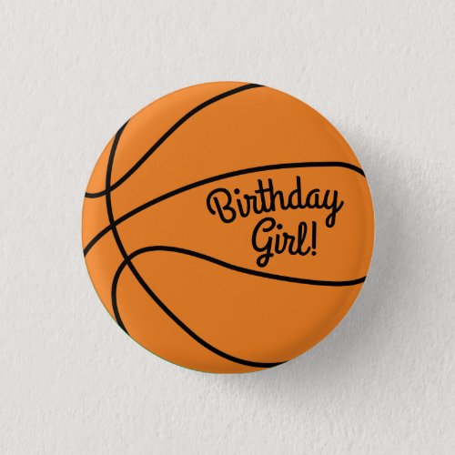 Basketball Sports Birthday Girl Party Button
