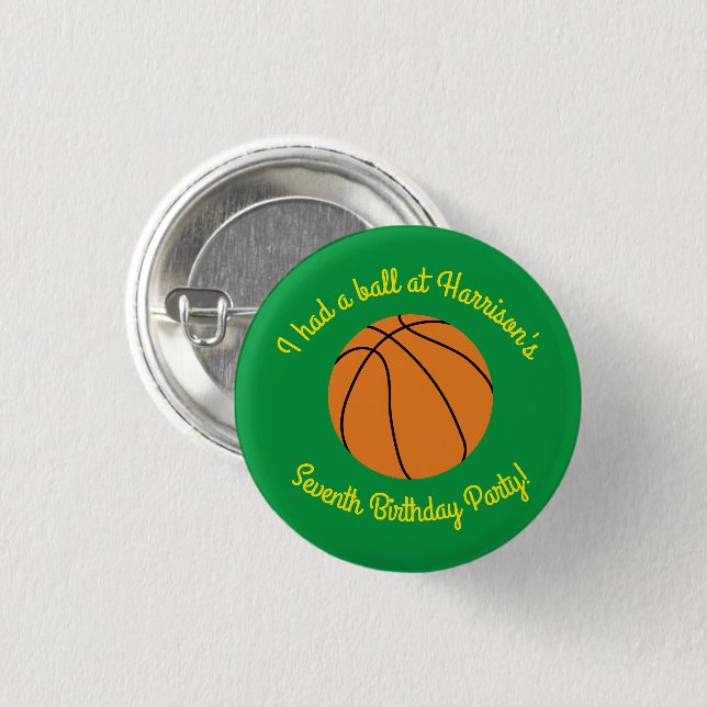 Basketball Sports Birthday Party Button (Front & Back)