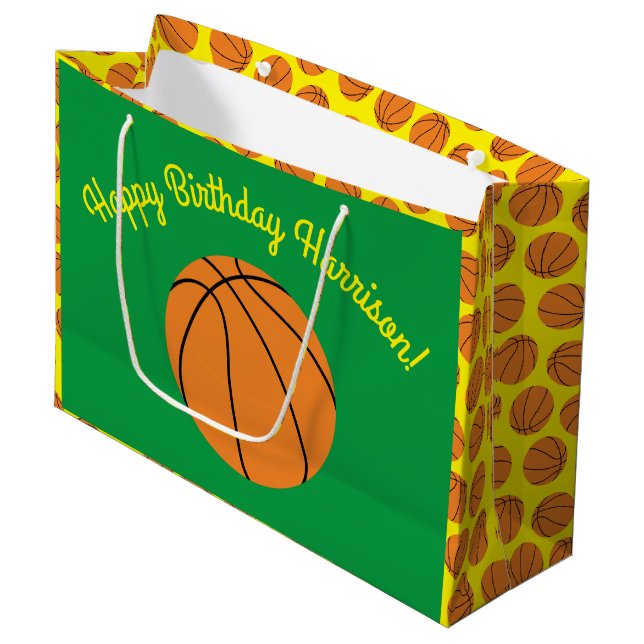 Basketball Sports Birthday Party Large Gift Bag (Front Angled)