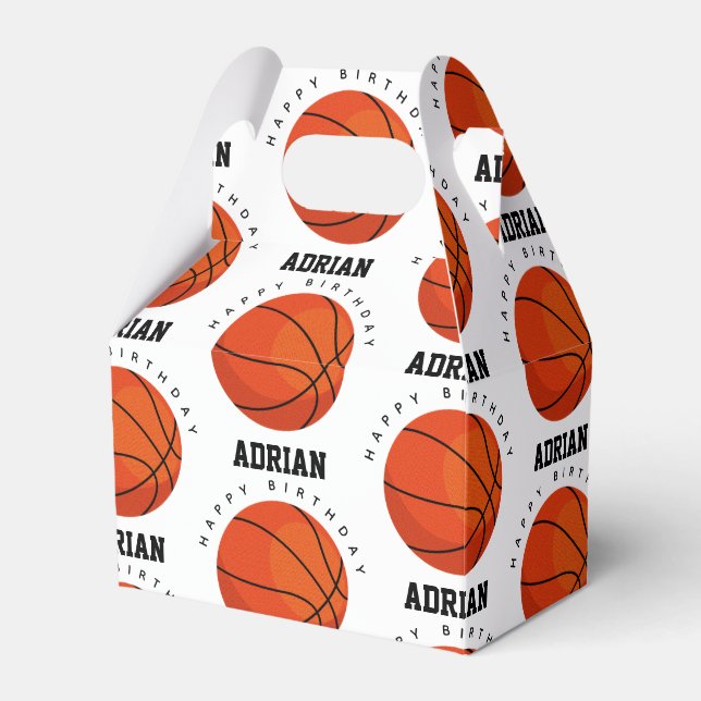 Basketball Sports Birthday Party Personalized Name Favor Boxes (Front Side)