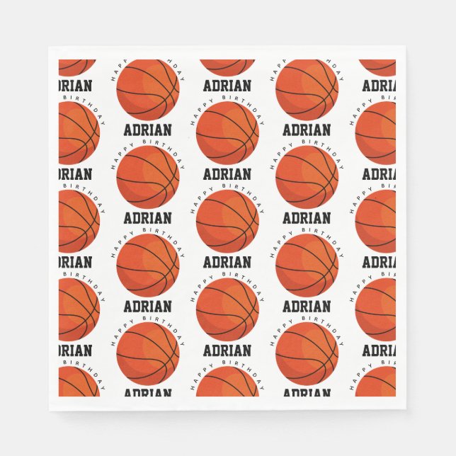 Basketball Sports Birthday Party Personalized Name Napkins (Front)