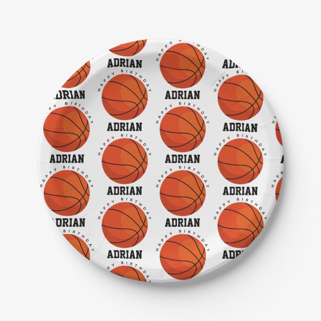Basketball Sports Birthday Party Personalized Name Paper Plates (Front)