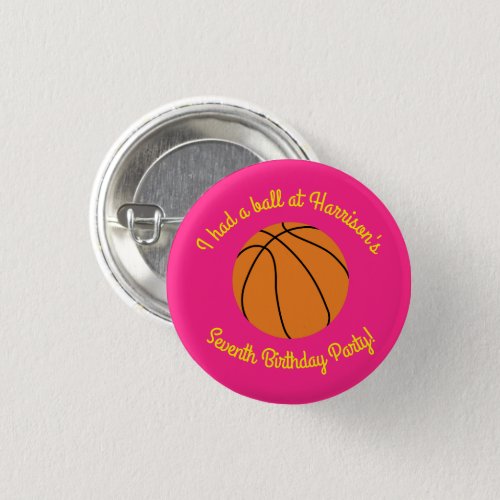 Basketball Sports Birthday Party Pink Button