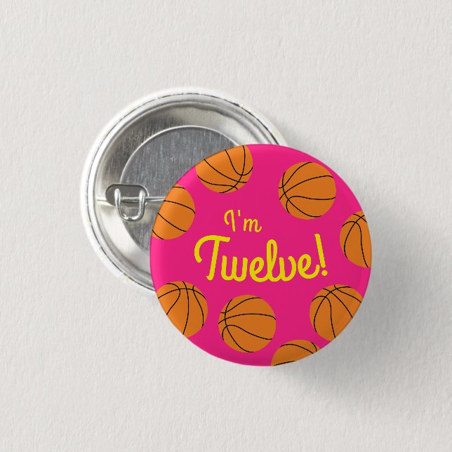 Basketball Sports Birthday Party Pink Button (Front & Back)