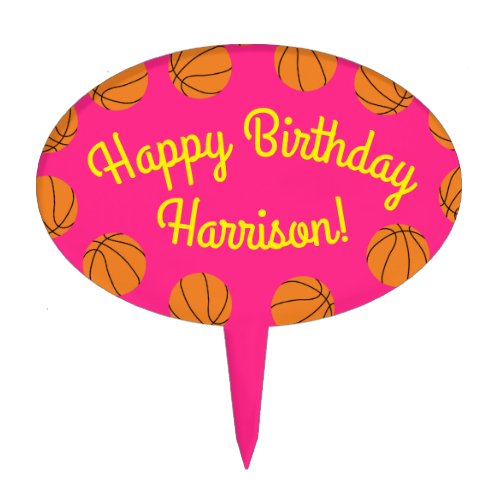 Basketball Sports Birthday Party Pink Cake Topper