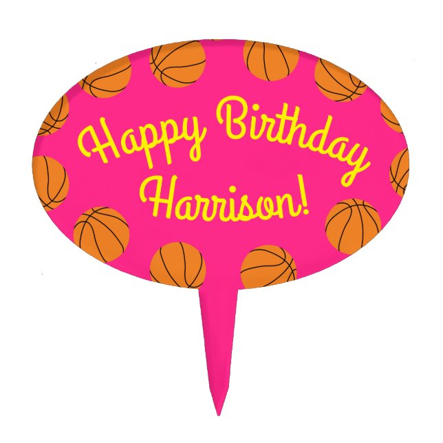Basketball Sports Birthday Party Pink Cake Topper (Front)