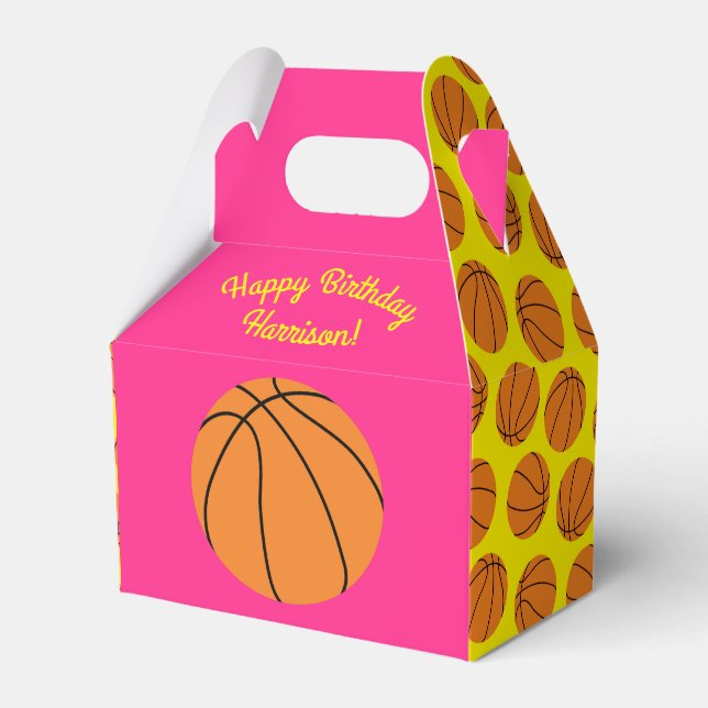 Basketball Sports Birthday Party Pink Favor Boxes (Front Side)