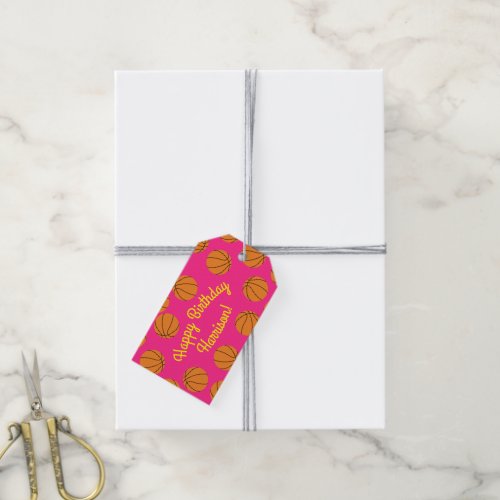 Basketball Sports Birthday Party Pink Gift Tags