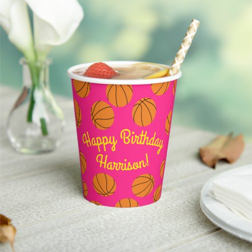 Basketball Sports Birthday Party Pink Paper Cups