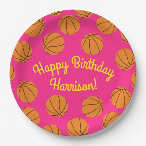 Basketball Sports Birthday Party Pink Paper Plates