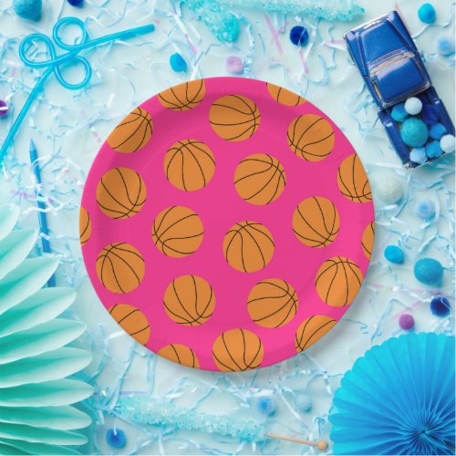 Basketball Sports Birthday Party Pink Paper Plates