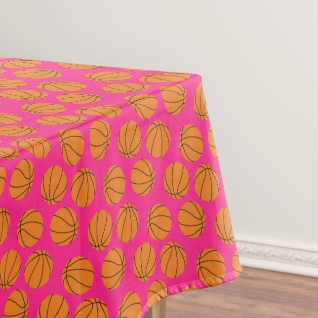 Basketball Sports Birthday Party Pink Tablecloth (In Situ)