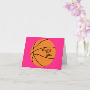 Basketball Sports Birthday Party Pink Thank You Card
