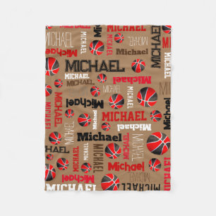 Basketball sports black red brown custom name fleece blanket