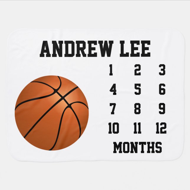 Basketball Sports Boy Milestone Baby Blanket (Horizontal)