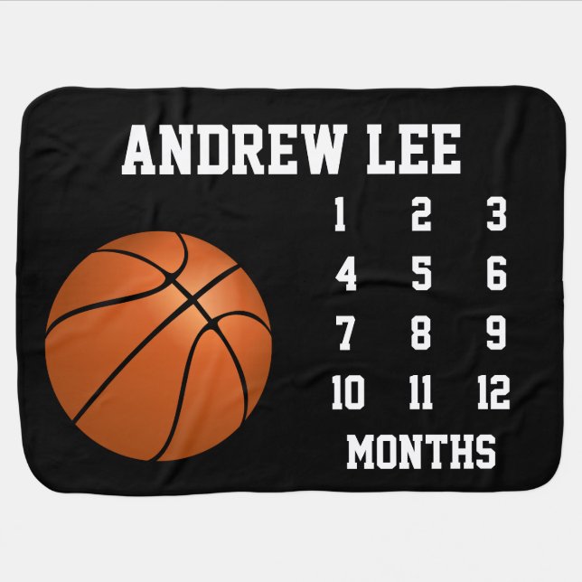 Basketball Sports Boy Milestone Baby Blanket (Horizontal)