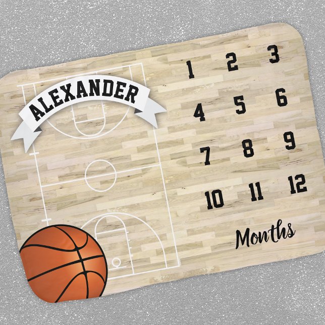 Basketball Sports Boy Milestone Baby Blanket (Creator Uploaded)