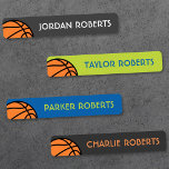 Basketball sports custom name fabric clothing labels<br><div class="desc">Clothing labels featuring a basketball on green blue and two sades of gray backgrounds. Template fields for your name or other custom text.</div>