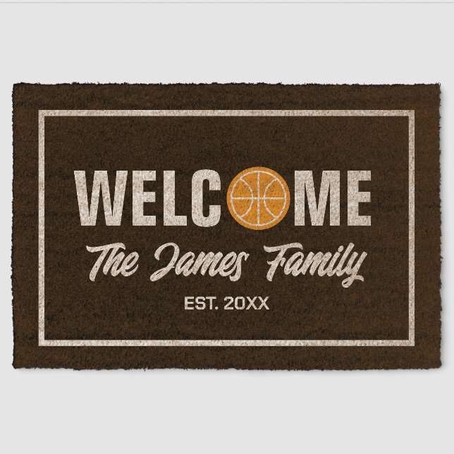 Basketball sports fan personalized coir fiber doormat (Front)