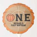 Basketball, Sports First Birthday Balloon<br><div class="desc">Basketball,  Sports First Birthday balloons. With this design,  all you need is a ball and hoop! This balloon is created with a basketball court background texture,  Basketball stitch accents with "One" in the center,  the "O" is replaced with a Basketball. Customize the text to say whatever you would like.</div>