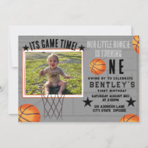 Basketball Sports First Birthday Invitation