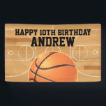 Basketball Sports Happy Birthday Banner<br><div class="desc">Who's got next? Hang this basketball themed birthday banner at your party! Easily edit with your child's name and birthday number. This design features an illustration of a basketball and a basketball court.</div>