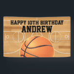 Basketball Sports Happy Birthday Banner<br><div class="desc">Who's got next? Hang this basketball themed birthday banner at your party! Easily edit with your child's name and birthday number. This design features an illustration of a basketball and a basketball court.</div>