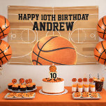 Basketball Sports Happy Birthday Banner<br><div class="desc">Who's got next? Hang this basketball themed birthday banner at your party! Easily edit with your child's name and birthday number. This design features an illustration of a basketball and a basketball court.</div>