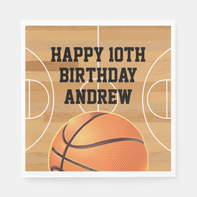 Basketball Sports Happy Birthday Napkins (Front)