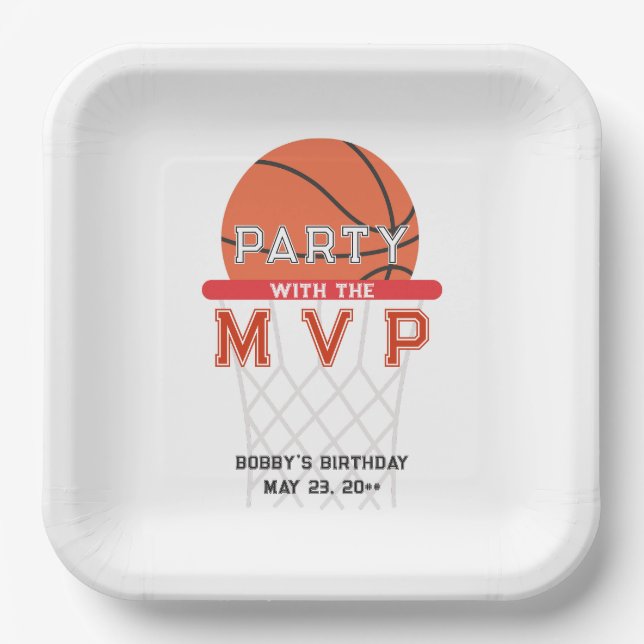 Basketball Sports Jumpman Theme Any Age Birthday Paper Plates (Front)
