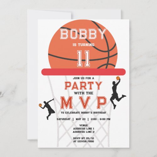 Basketball Sports Jumpman Theme White MVP Birthday Invitation