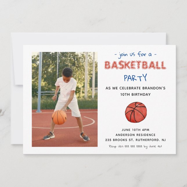 Basketball Sports Kids Birthday Photo Invitation (Front)