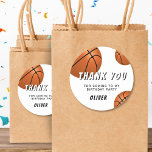 Basketball Sports Kids Birthday Thank you Classic Round Sticker<br><div class="desc">Basketball Sports Kids Happy Birthday Thank you Sticker. The design has a fun text "Let's hoop it up" and basketball balls. Add your name and text. Fun sports stickers for a basketball theme birthday.</div>