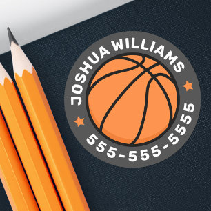 Basketball sports name phone number round property classic round sticker