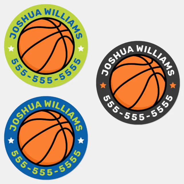 Basketball sports name phone number round property labels | Zazzle