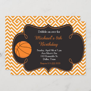 Basketball Sports Orange Birthday Invitation
