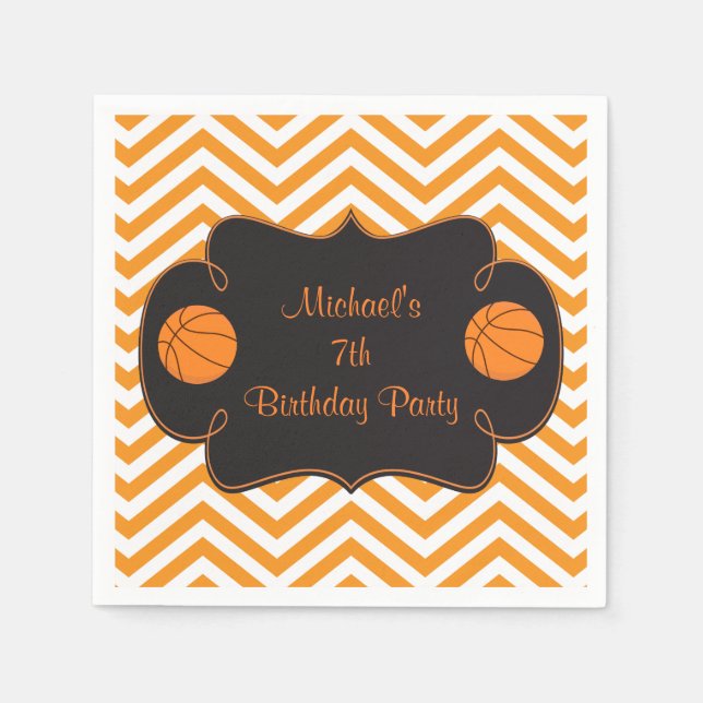 Basketball Sports Orange Birthday Napkins (Front)