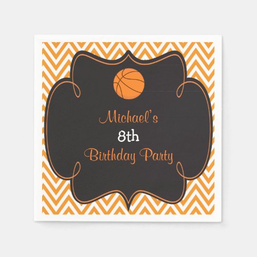 Basketball Sports Orange Birthday Napkins