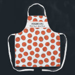 Basketball Sports Pattern, Custom Chef Player Name Apron<br><div class="desc">Fun apron featuring a pattern of basketballs and two lines of custom text. Add the chef's name, restaurant or cafe name or delete the text and rectangle and just use the pattern. Perfect for budding chefs, basketball parties, basketball players and fans, special events, caterers, host/hostess gifts or anyone who loves...</div>
