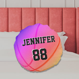 Basketball Sports Team custom name number pink Round Pillow