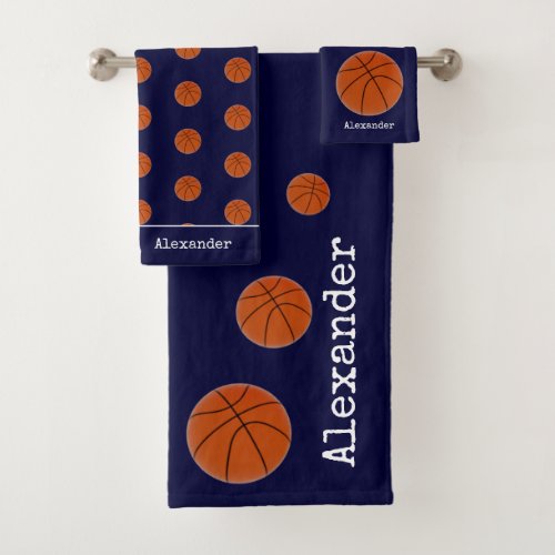 Basketball Sports Team Personalized Blue Bath Towel Set